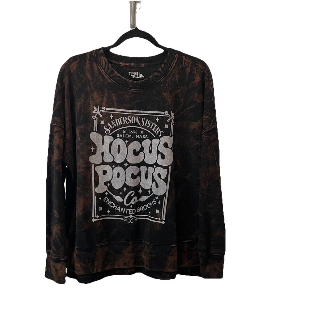 Time and Tru Hocus Pocus Black Orange Tie Dye Acid Wash Sweater Womens Size XL